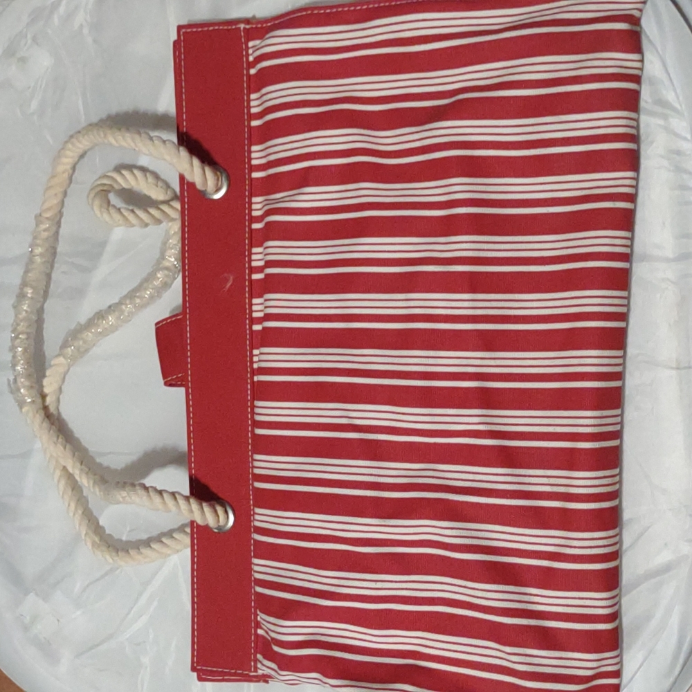 Red and white beach bag